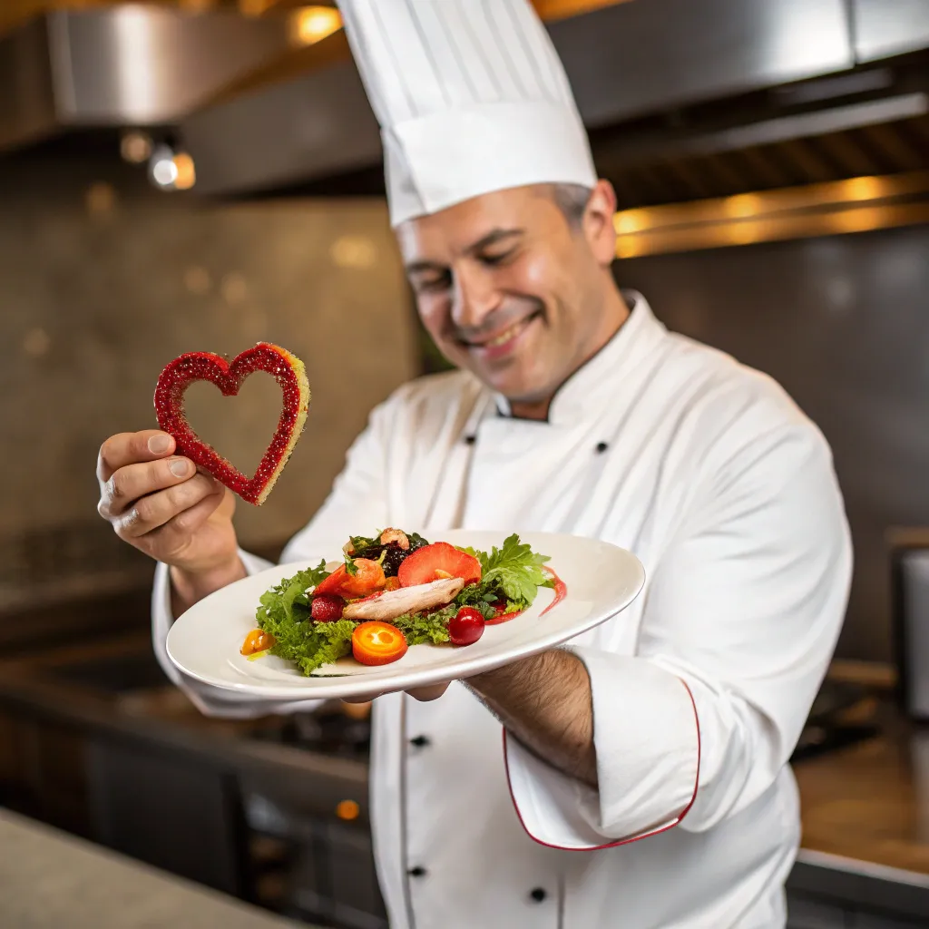Chef holding heart-shaped food