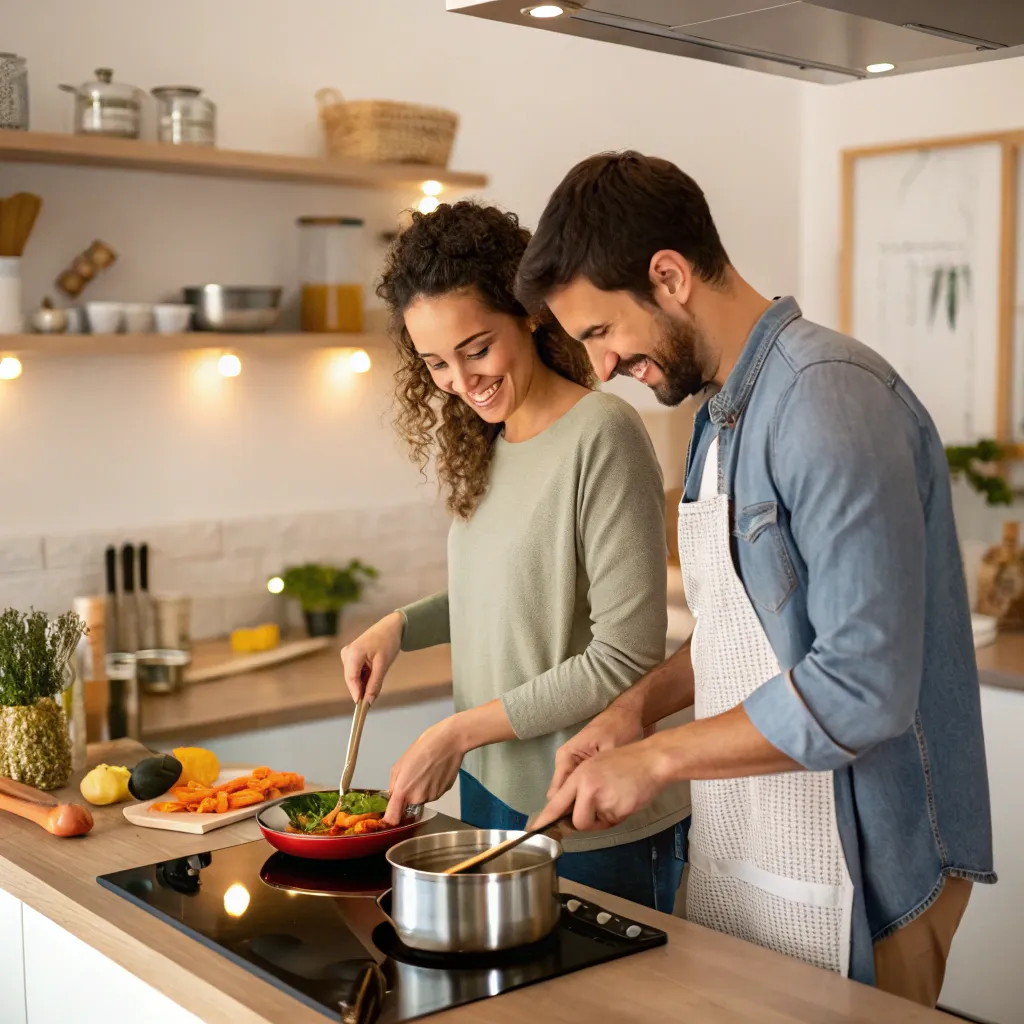 Couples learning to cook together