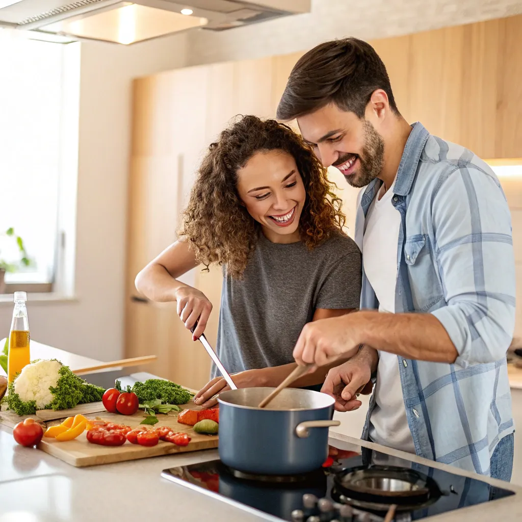 Couple having fun while cooking