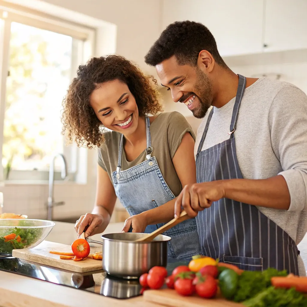 Couple enjoying cooking together